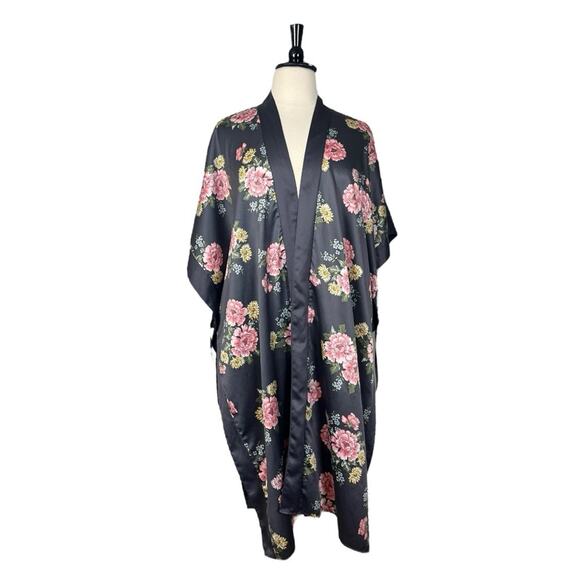 Torrid Kimono Robe Side Tie Open Front Gray Pink Floral Satin Women’s Plus OS - Picture 12 of 13
